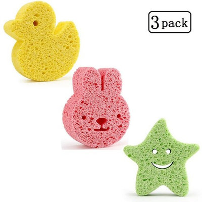 Natural Baby Bath Sponge - 3 Pack Ultra Soft Premium wood pulp fiber sponge Soft on Baby’s Tender Skin,Biodegradable,Hypoallergenic,Absorbent Natural Sea Sponge