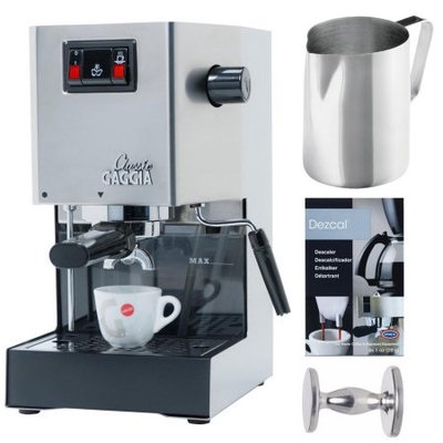 Gaggia 14101 Classic Espresso Machine Brushed Stainless Steel + 2-Pack Coffee Mug & Iced Beverage Cup + Accessory Kit