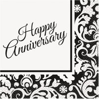 Black Damask Anniversary Party Napkins, 16ct