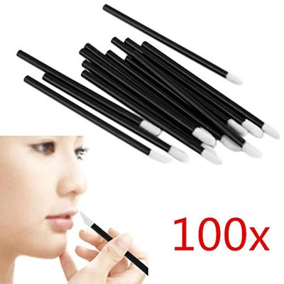 Celendi 100PCS Disposable MakeUp Lip Brushes, Lipstick Gloss Wands Applicator Black Handle