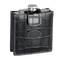 Royce Leather Crocodile Embossed Genuine Leathe Case with 5 Ounce Stainless Steel Flask