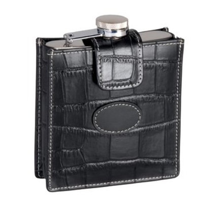 Royce Leather Crocodile Embossed Genuine Leathe Case with 5 Ounce Stainless Steel Flask