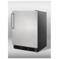 SUMMIT ADA compliant freestanding refrigerator with lock, stainless steel door, black cabinet, TB handle, auto defrost
