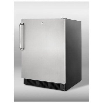 SUMMIT ADA compliant freestanding refrigerator with lock, stainless steel door, black cabinet, TB handle, auto defrost