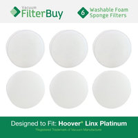 6 - Hoover Linx Washable & Reusable Foam Sponge Filters. Designed by FilterBuy to Replace Hoover Platinum Linx #'s 902185003, 001331007, 562161003, & 410044001.
