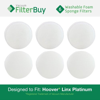 6 - Hoover Linx Washable & Reusable Foam Sponge Filters. Designed by FilterBuy to Replace Hoover Platinum Linx #'s 902185003, 001331007, 562161003, & 410044001.