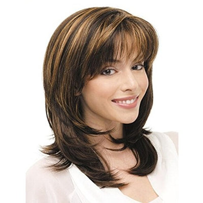 Women Wigs Medium Long Curly Brown Mixed Color Blonde Natural Hair Full Wigs