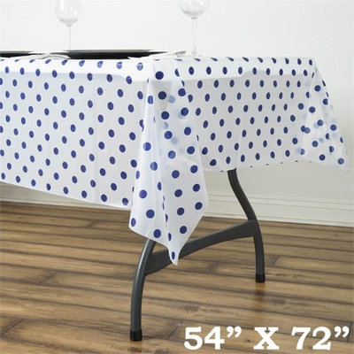 Balsacircle 54x72' Polka Dots Disposable Plastic Table Cover Tablecloth - White on Royal Blue