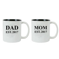 Dad + Mom Established Parents EST. 2017 11 oz Ceramic Coffee Mugs with Gift Boxes