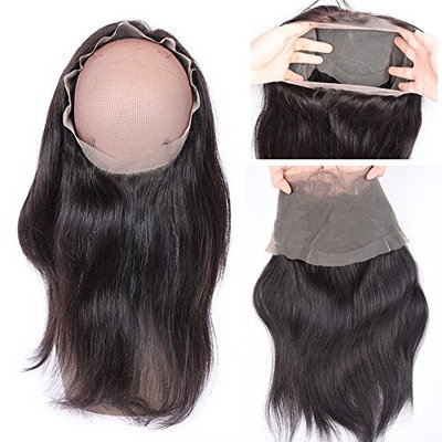 Feel me Hair 360 Lace Band Frontals with Baby Hair 22x4x2 Natural Hairline 360 Lace Virgin Hair Brazilian Body Wave Pre Pluckd Full Lace Frontal Closure Bleached Knots (10inch)