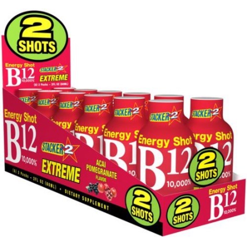 Stacker 2 Extreme B12 10,000% Energy Shot Acai Pomegranate, 2 fl oz, 2 count