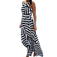 Women Sundress,Boho Striped Strap Skirt Beach Party Essential Maxi Dress Axchongery (Black, S)