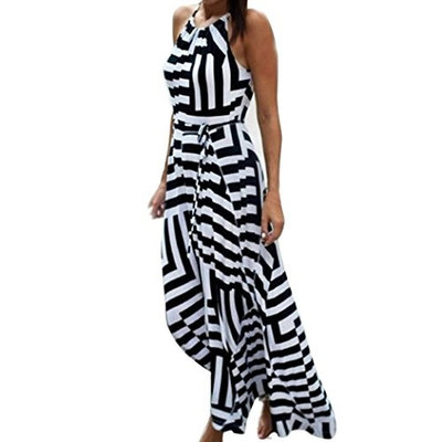 Women Sundress,Boho Striped Strap Skirt Beach Party Essential Maxi Dress Axchongery (Black, S)