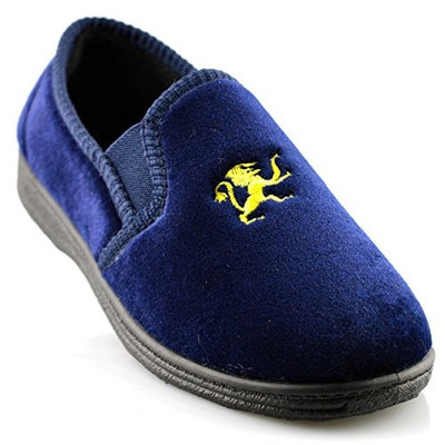 Infant Boys New Slip On Twin Gusset Lion Motif Velour Slippers Shoes Size 11-5