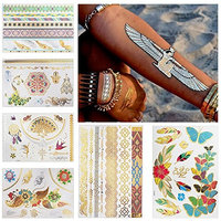 6 Sheets Metallic Tattoo Temporary Sticker Women DIY Makeup Tool Flash Jewelry Decal