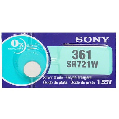 Sony 361 (SR721W) 1.55V Silver Oxide 0%Hg Mercury Free Watch Battery (100 Batteries)