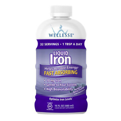 Wellesse Liquid Fast Absorbing Iron Supplement, Natural Berry Flavor - 16 oz, 6 Pack