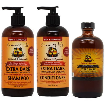 Sunny Isle Extra Dark Extreme Hydration & Detangling Shampoo + Conditioner + Oil 8oz 'Combo' w/Free applicator