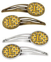 Letter L Football Black, Old Gold and White Set of 4 Barrettes Hair Clips CJ1080-LHCS4
