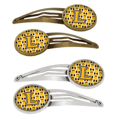 Letter L Football Black, Old Gold and White Set of 4 Barrettes Hair Clips CJ1080-LHCS4