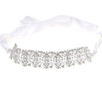 Weddingtopia Bridal Luxury Rhinestone Wedding Hairband Hairpiece Hair Accessories for Wedding, Prom, Birthday Party with Lace Ribbon (SILVER CLEAR)