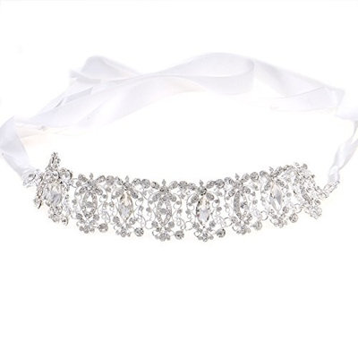 Weddingtopia Bridal Luxury Rhinestone Wedding Hairband Hairpiece Hair Accessories for Wedding, Prom, Birthday Party with Lace Ribbon (SILVER CLEAR)