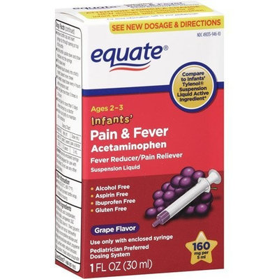 Equate - Infants' Pain & Fever Acetaminophen 160 mg, Suspension Liquid, Grape Flavor 1 oz