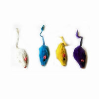 J & J International 6 Pack Short Hair Fur Mice - White/Yellow/Purple/Blue - 24 Pieces - 4 Each