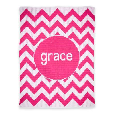 Butterscotch Blankees Chevron Knit Stroller Blanket in Fuchsia/White