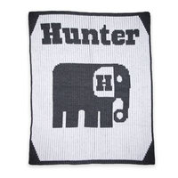 Butterscotch Blankees Elephant Knit Stroller Blanket in White/Charcoal