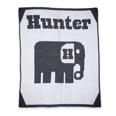 Butterscotch Blankees Elephant Knit Stroller Blanket in White/Charcoal