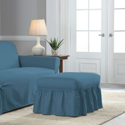 Perfect Fit Relaxed Fit Cotton Duck Ruffle Ottoman Slipcover in Indigo