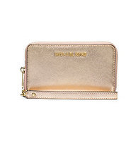 Michael Kors Wallet: Jet Set Travel Metallic Leather Continental Wallet in Pale Gold