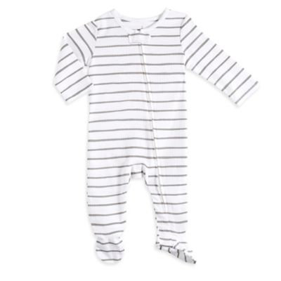Aden® by Aden + Anais® Size 6-9M Zip-Front Stripe Footie in Grey/White