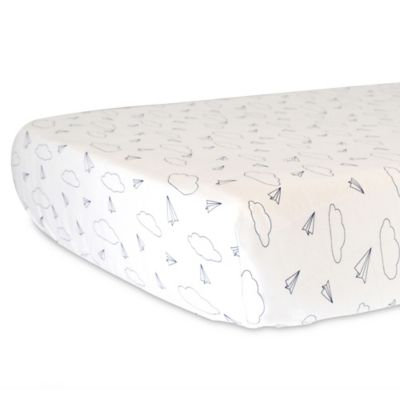 Hello Spud Paper Airplane Organic Cotton Jersey Fitted Crib Sheet in Navy