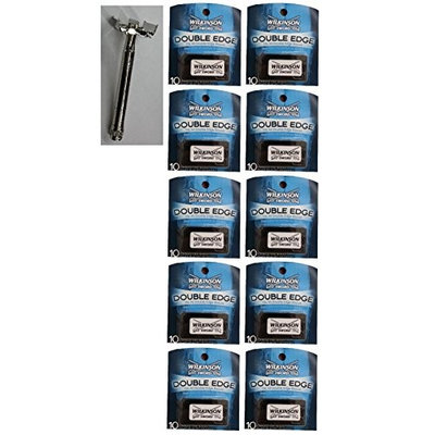 Double Edge Safety Razor + Wilkinson Sword Double Edge Razor Blades, 10 ct. (Pack of 10) + FREE Schick Slim Twin ST for Sensitive Skin