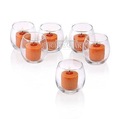 Light In The Dark Clear Glass Hurricane Votive Candle Holders with Orange Votive Candles (Set of 36)