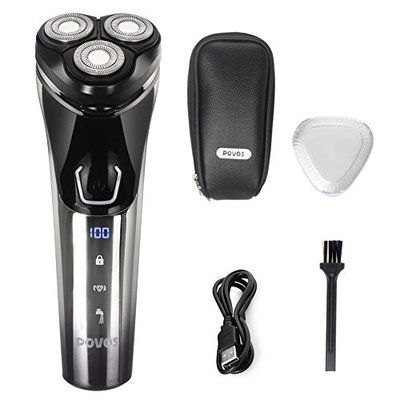 POVOS Electric Men's Shaver Rotary Razor with USB Charging, 3D Floating Cutter, Wet and Dry Use, Head Washable, Battery Indicator, Travel Lock, Convenient...