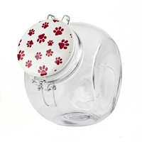 Blue Harbor Slant Treat Jar with Red and White Paw Print Lid