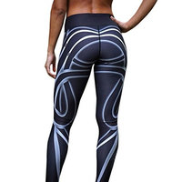 Women Line Printed Sports Gym Yoga Pant Mid Waist Workout Running Athletic Pants Fitness Trousers