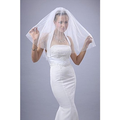 2T White Elbow Plain Cut Edge Wedding Bridal Veil