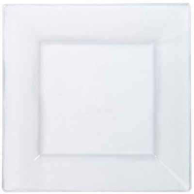 Lillian Plastic Dinnerware, Square Plastic Plate, Clear, 10 3/4', 10 Ct