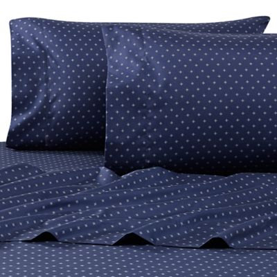 Casual Living Campus Benzoyl Peroxide-Resistant Swiss Cross Print Twin XL Sheet Set in Navy