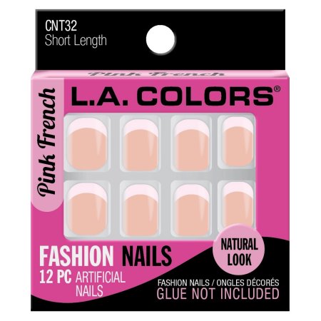 LA Colors Fashion Nail Tips, Short Length, Pink French, 12 Ct