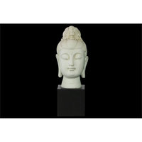 Resin Buddha Head with Floral Ushnisha on Base Gloss Finish Cream