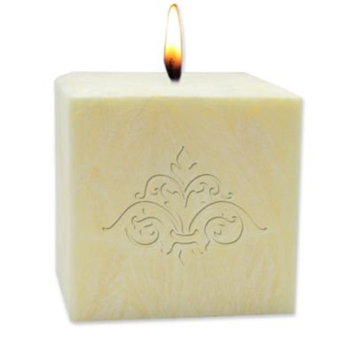 Carved Solutions Eco-Luxury Pure Aromatherapy 4-Inch Palm Wax Damask Pillar Candle in Champagne