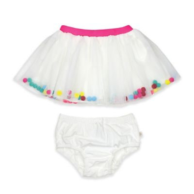 Rosie Pope® Size 18M Pom Pom Tutu and Diaper Cover Set in White/Pink