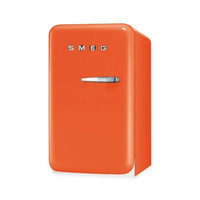 Smeg FAB5ULO 1.5 cu. ft. Compact Refrigerator with 2 Adjustable Wire Shelves, Balcony Door Shelf, Bottle Door Shelf, Absorption Cooling, LED Internal Light and Ice Cube Tray: Orange, Left Hinge Door Swing