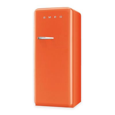 Smeg 50's Retro Design FAB28UORL1 9.22 cu. ft. 50's Style Refrigerator with Adjustable Glass Shelves, Wine Bottle Shelf, Crisper Drawer, Adjustable Door Bins, Manual Defrost and Freezer Compartment: Orange, Left Hinge Door Swing