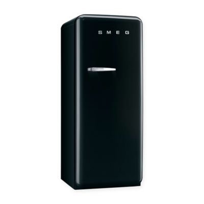 Smeg 50's Retro Design FAB28UBLR1 9.22 cu. ft. 50's Style Refrigerator with Adjustable Glass Shelves, Wine Bottle Shelf, Crisper Drawer, Adjustable Door Bins, Manual Defrost and Freezer Compartment: Black, Right Hinge Door Swing